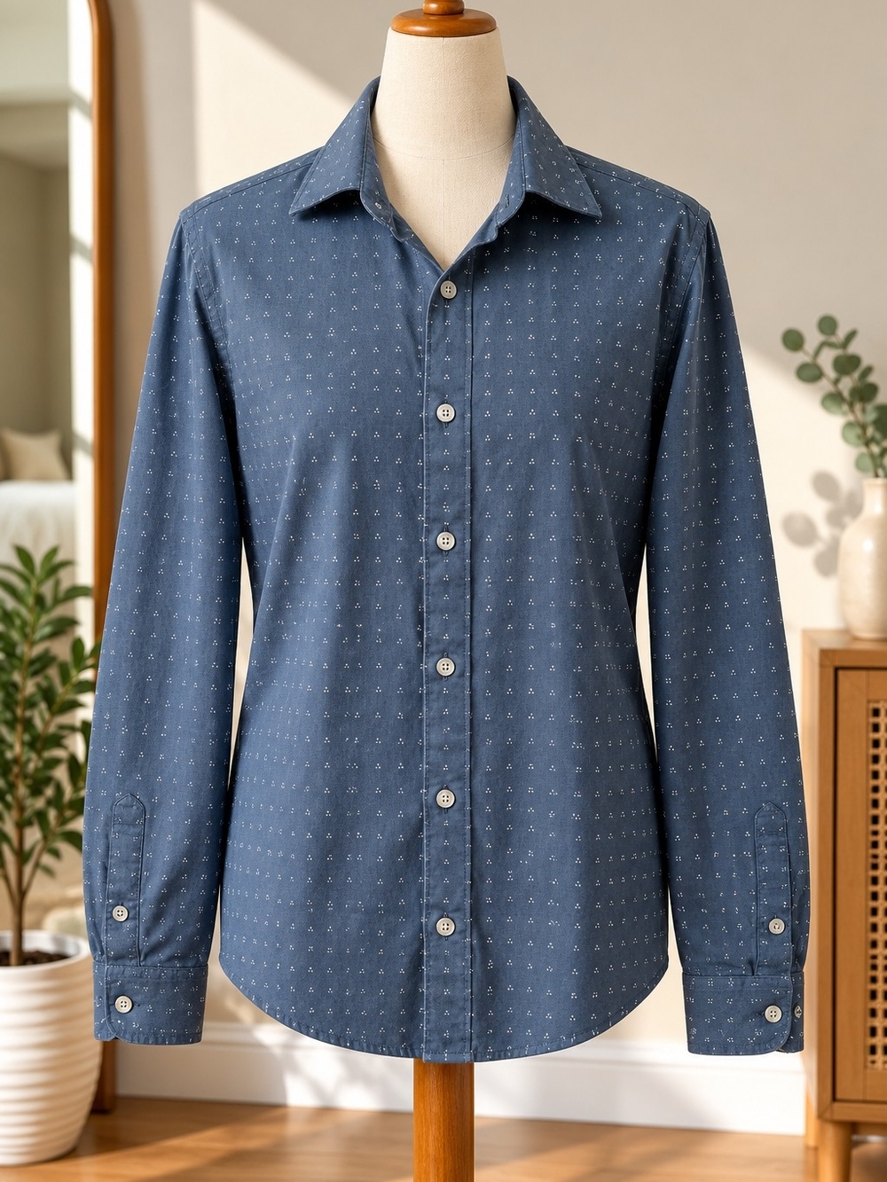 Banana Republic Men's Blue Printed Long-Sleeve Button-Up Shirt 33-34
